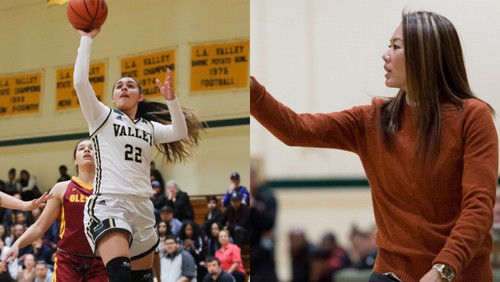 Rebecca Islas (left) and Monica Hang (right) were named the 2018 WSC East Women's Basketball Player and Coach of the Year. Islas photo by LisaLisaPhotography. Hang photo by Neil Phillips.